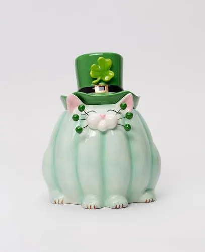 Miniatura 2 de Cosmos Gifts 21078 Tarro de cerámica del caramelo del gato bigote del día de San Patricio 6 1/2 "H