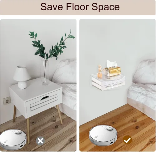 Miniatura 7 de HMYHUM Juego de 2 mesitas de noche flotantes de acrílico, mesa de noche montada en la pared para dormitorio, colgar, carga de 8 libras, 10.5