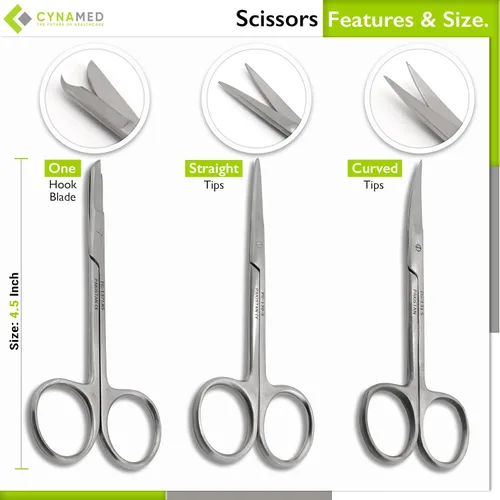 Miniatura 5 de Juego de 7 piezas: tijeras, pinza, pinza hemostática, porta agujas y destornillador para entrenamiento educativo y procedimientos médicos, fabricado