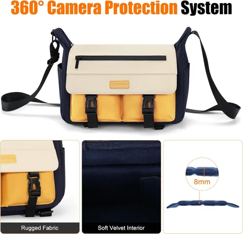 Miniatura 5 de Cwatcun Bolsa de mensajero para cámara – Bolsa impermeable compacta para hombro DSLR para Canon/Nikon/Sony, bolsa ligera de viaje y fotografía