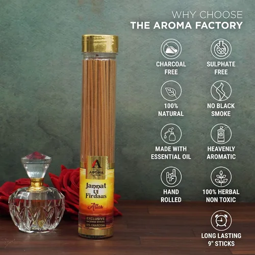 Miniatura 4 de The Aroma Factory Agarbatti for Pooja, Attar Jannat Ul Firdaus Perfume Varillas de incienso, sin carbón y bajo contenido de humo, Agarbatti