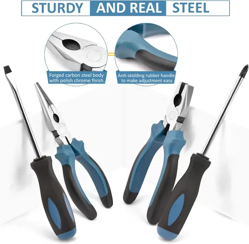 Miniatura 4 de Sundpey Kit de herramientas para el hogar, 148 piezas, juego de herramientas de reparación de mano portátil básico para el hogar con estuche, Azul