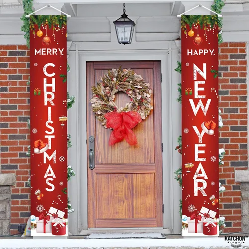 Miniatura 4 de KatchOn, Cartel de Feliz Navidad – 72 x 12 pulgadas, paquete de 2 Cartel de Feliz Año Nuevo para decoraciones de Año Nuevo 2025 Cartel de puerta