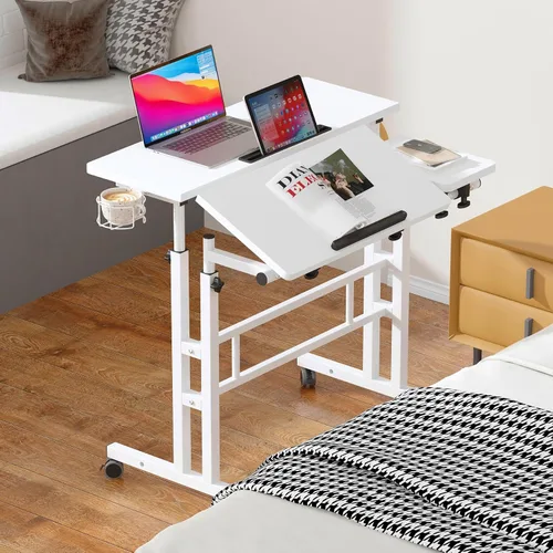 Miniatura 10 de DlandHome Escritorio de altura ajustable con soporte para tazas, escritorio portátil para laptop, 31.5 pulgadas, negro