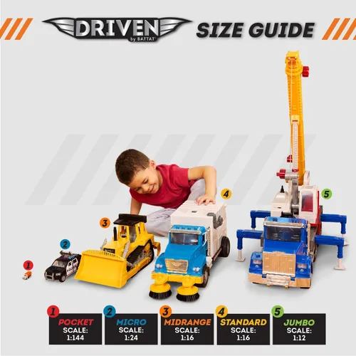 Miniatura 8 de Driven by Battat Camión transportador de juguetes grande para niños con 2 autos de tracción - Camión de transporte de juguetes y vehículo de juego