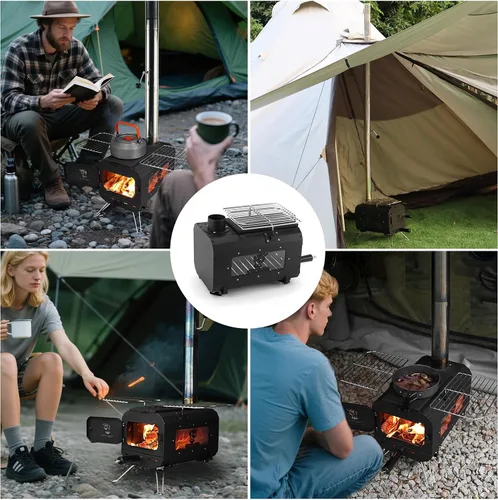 Miniatura 7 de Estufa de tienda de campaña Estufa de camping portátil Estufa de leña negra Calentador de tienda de campaña para tiendas de campaña Calefacción