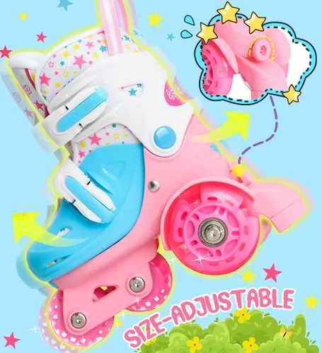 Miniatura 6 de Patines de ruedas ajustables para niños, niñas y señoras con ruedas que se iluminan con flash (edad 3-9), equilibrio de tres puntos, empaque de caja