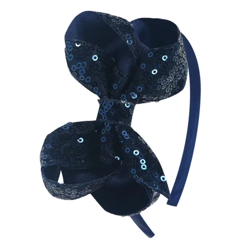 Miniatura 10 de Diademas con lazo para el pelo con lentejuelas brillantes, lazos de cinta para niñas, niños y mujeres (negro)