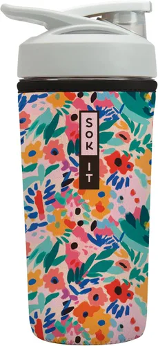 Miniatura 45 de Sok It BotlSok Botella Mezcladora de Proteínas con Funda Aislante de Neopreno (Floral Abstracto, Se Ajusta a Mezcladoras de 24oz)