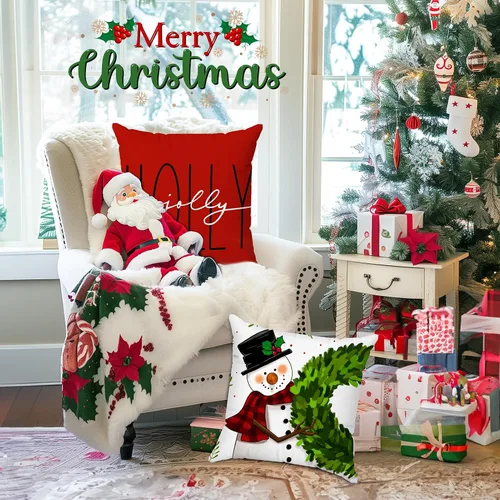 Miniatura 3 de Brightown Juego de 4 fundas de almohada rojas de Navidad de 18 x 18 pulgadas, decoración de Navidad, decoración de vacaciones de invierno, funda