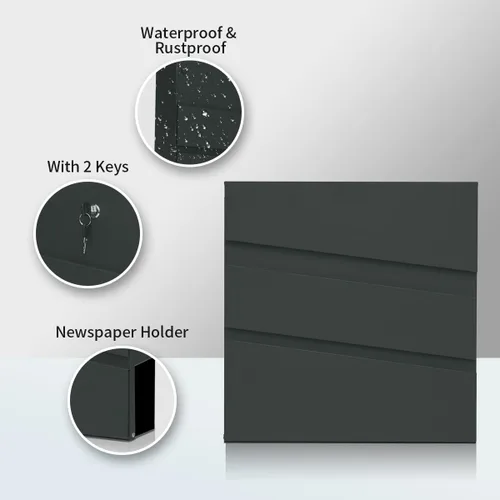 Miniatura 4 de Ydocabinit Buzón de Montaje en Pared, Buzón con Cerradura de Gran Capacidad para Exteriores, Cubierta de Acero Galvanizado y Buzón de Metal a Prueba