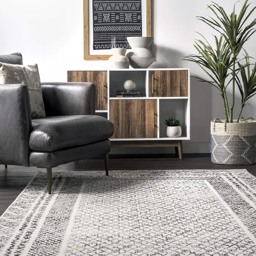 Miniatura 4 de nuLOOM Arabella Alfombra contemporánea con bordes, 4 x 6 pies, gris claro Arabella Gris Claro