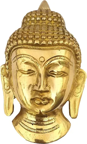 athizay Escultura colgante de latón con cara de Buda para colgar en la puerta o pared, 5.1 x 3.1 in, para decoración del hogar, color dorado