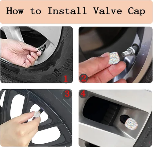 Miniatura 5 de Tapas de vástago de válvula de neumático Bling para automóvil, 4 piezas universales brillantes para válvulas de aire de neumáticos, tapas de Con