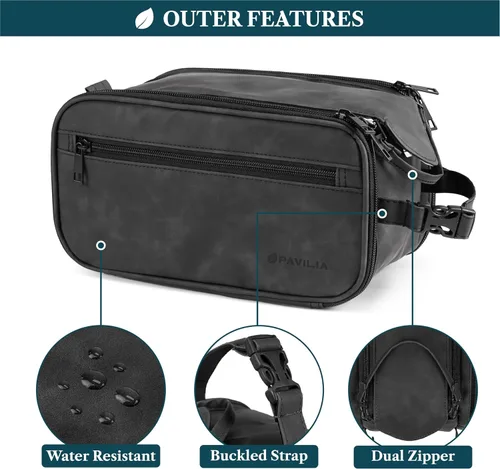 Miniatura 5 de PAVILIA Neceser para hombres y mujeres, bolsa de viaje, estuche organizador de artículos de tocador, artículos esenciales de viaje, kit de afeitado