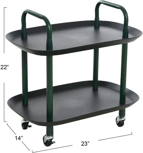 Miniatura 3 de Main + Mesa Carrito moderno de plástico y metal de 2 niveles, negro y verde oscuro