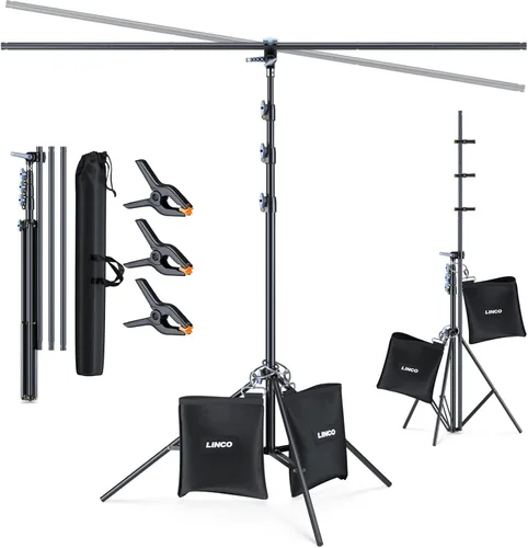 LINCO Lincostore - Kit de soporte de fondo portátil en forma de T de 6.7 pies de ancho y 9.5 pies de alto ajustable para telón de fondo para fotos