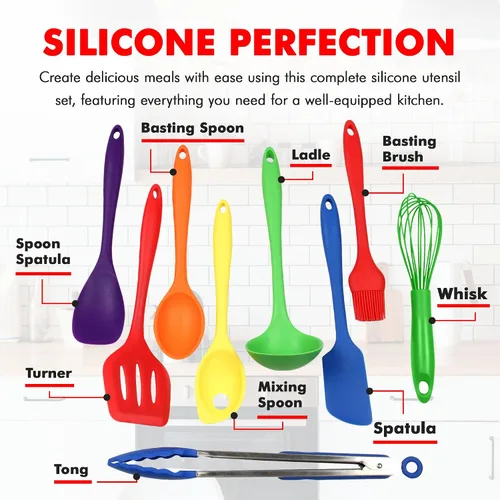Miniatura 4 de Chef Craft - Juego de utensilios de cocina de silicona de alta calidad de 9 piezas, multicolor (42088)