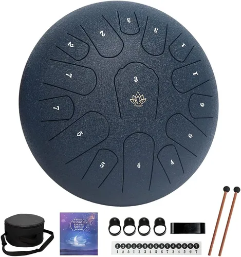 Miniatura 8 de Tambor de lluvia para jardín exterior, tambor de lengua de acero de 12 pulgadas, 15 notas, instrumentos musicales, instrumento de percusión handpan