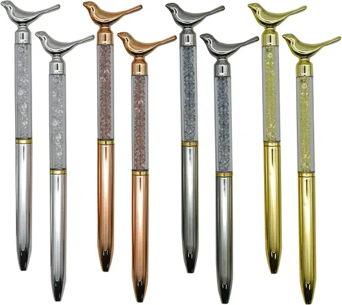 Maydahui 12 bolígrafos retráctiles para pájaros, novedosos bolígrafos de paloma de cristal de arenas movedizas, tinta negra, para escuela, oficina,
