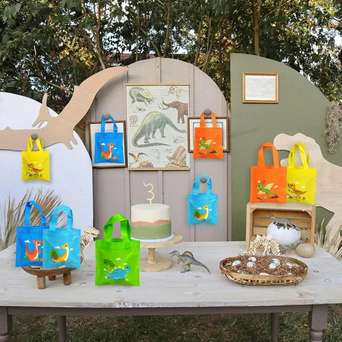Miniatura 7 de Paquete de 20 bolsas de recuerdo de fiesta de dinosaurio para decoración de fiesta de cumpleaños de animales, regalos de devolución para cumpleaños