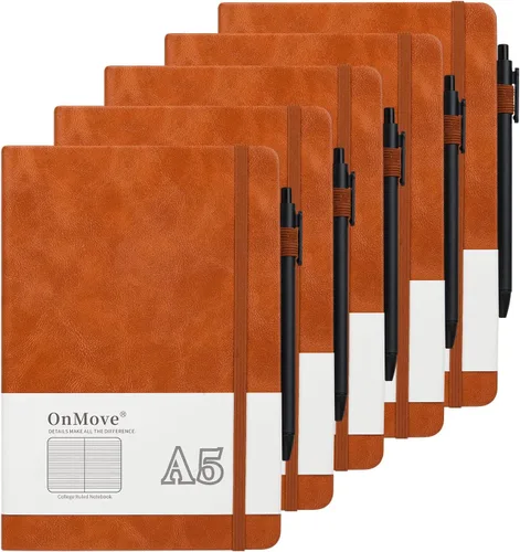 Miniatura 10 de Cuadernos diarios para mujeres y hombres, paquete de 5 unidades, tapa dura de cuero a granel con soporte para bolígrafo, 160 páginas, papel grueso
