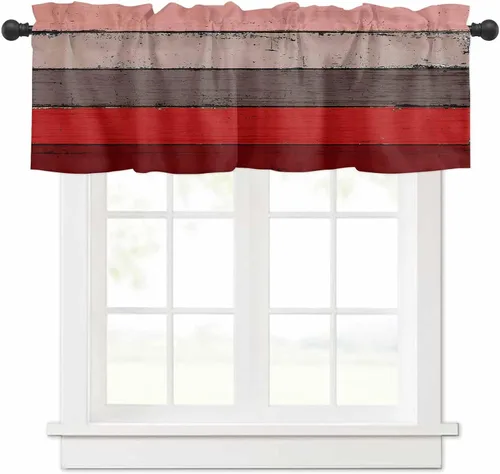 Miniatura 25 de Cenefa de cenefa retro rústica, antigua granja, madera de granero, rojo y marrón, cenefa de ventana para sala de estar, dormitorio, cenefa corta