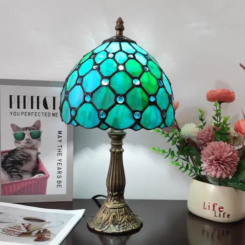 Miniatura 4 de Lámpara de mesa pequeña Tiffany de 8 pulgadas, estilo Tiffany, lámpara de escritorio, vitral, luz antigua, lámpara de noche para dormitorio