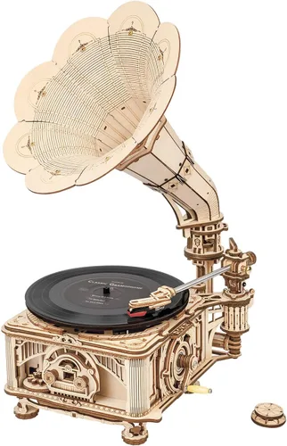 RoWood Rompecabezas de madera 3D, reproductor de discos de música, kit de modelo mecánico clásico para construir, el mejor regalo para adultos -