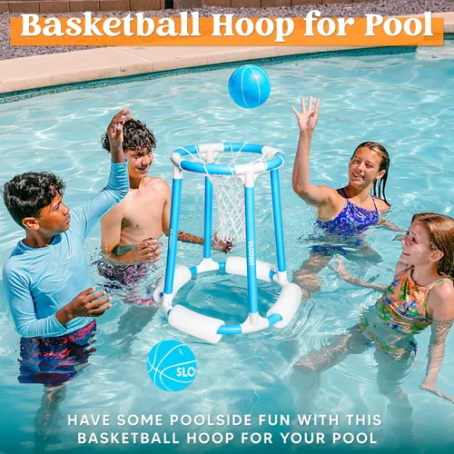 Miniatura 2 de Sloosh Juego de aro de baloncesto para piscina, juego flotante de baloncesto, flotadores de natación con bomba de bolas, juguete de juego acuático