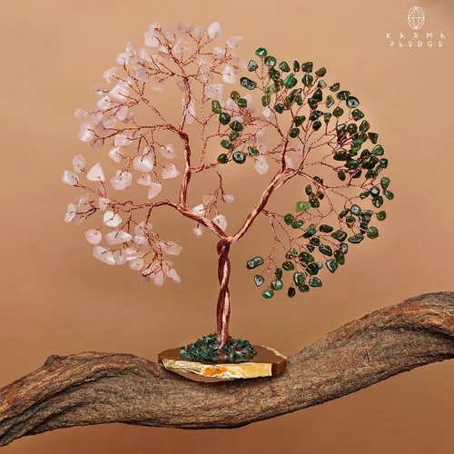 Miniatura 8 de Árbol de cristal para decoración de oficina de mujeres, árbol de piedras curativas de aventurina verde y cuarzo rosa hecho a mano, árbol de la vida