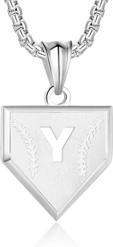Miniatura 77 de Collar con inicial de la A a la Z para niños, de acero inoxidable, con dije de escudo de letra, cadena de 22 + 2 pulgadas, inspirador de béisbol