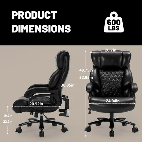 Miniatura 2 de Silla de oficina grande y resistente de 600 libras, silla de escritorio ergonómica para computadora, silla de cuero con respaldo alto con soporte