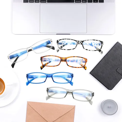 Miniatura 7 de Paquete de 5 gafas de lectura para computadora para hombres y mujeres, antifatiga, gafas con bloqueo de luz azul para la lectura (5 mix-4, 1.50)