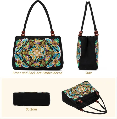 Miniatura 5 de Jursccu Bolsas de hombro étnicas bordadas de doble cara Bolso de viaje para playa