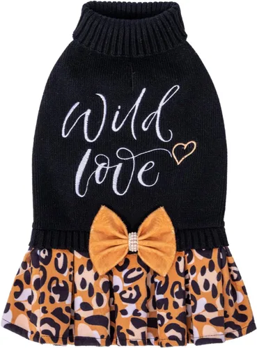Miniatura 12 de CuteBone Suéter rosa para perro, vestido de feliz cumpleaños, suéter para mascotas, suéteres para perros grandes con corbatín, ropa de cachorro
