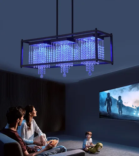 Miniatura 3 de MEIXISUE Candelabros modernos de cristal K9 RGB LED Rectango, lámparas de araña para comedor, sala de estar, cocina, isla de 33.86 pulgadas de largo
