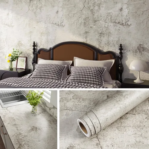 Livelynine Papel tapiz de hormigón crema para despegar y pegar baño apto para inquilinos, papel tapiz autoadhesivo, texturizado 3D, color gris