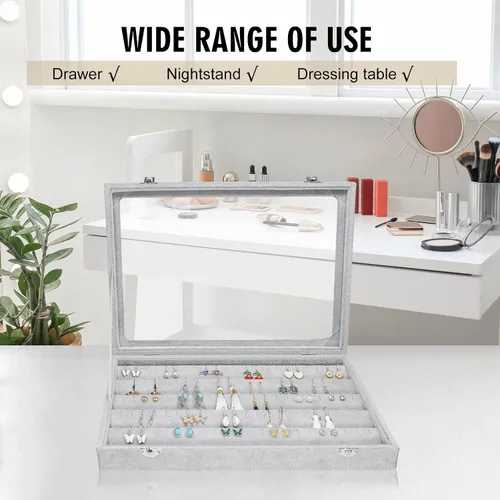 Miniatura 6 de Siveit Bandeja organizadora de aretes, de terciopelo, caja de almacenamiento premium de 110 ranuras, 55 pares de organizador de exhibición de aretes