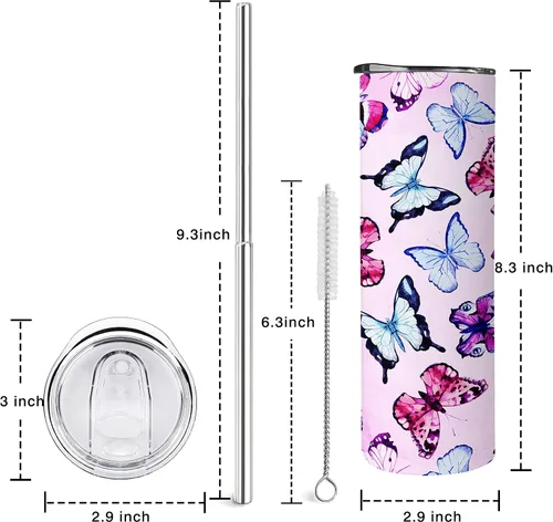 Miniatura 7 de Regalos de mariposa para mujer, decoración de mariposas, el mejor regalo de cumpleaños, 20 onzas con tapa y pajita, taza de viaje de acero