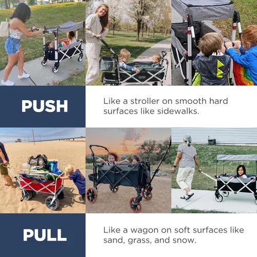 Miniatura 3 de Carro creativo para exteriores para niños, cochecito plegable con toldo Serie Titanium Plus Playa, parque, jardín (azul marino sólido)