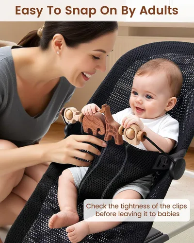 Miniatura 7 de TinlyFinly Barra de Juguetes de Bouncer para Bebé de Madera Compatible con Baby Bjorn Bouncer, Accesorio de Juguete para Bouncer con Ajuste Firme