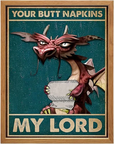 Miniatura 11 de Your Butt Napkins My Lord - GRANDE 11 x 14 - Decoraciones de dragón - Divertido arte de pared de baño - Decoración gótica gótica de baño - Impresión