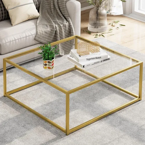 Miniatura 9 de Mesa de Café de Vidrio Negro para Sala de Estar, Mesas de Café Cuadradas para Espacios Pequeños, Mesas Centro Modernas de Té y Cóctel Simples, Mesas