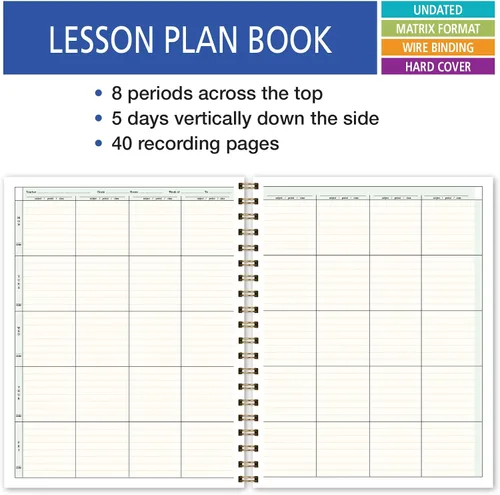 Miniatura 4 de Elan Publishing Company Plan de lección para profesores de tapa dura de 8 períodos, días verticalmente por el costado con marcador de clip