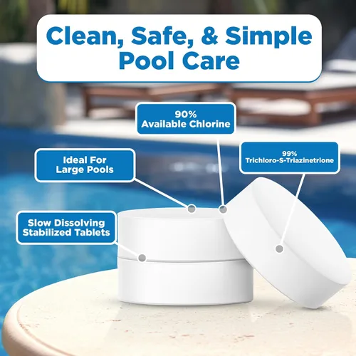 Miniatura 6 de C3 Pestañas de cloro estabilizadas de 3 pulgadas para piscinas Fácil de usar para piscinas sobre el suelo o enterradas Tabletas de cloro