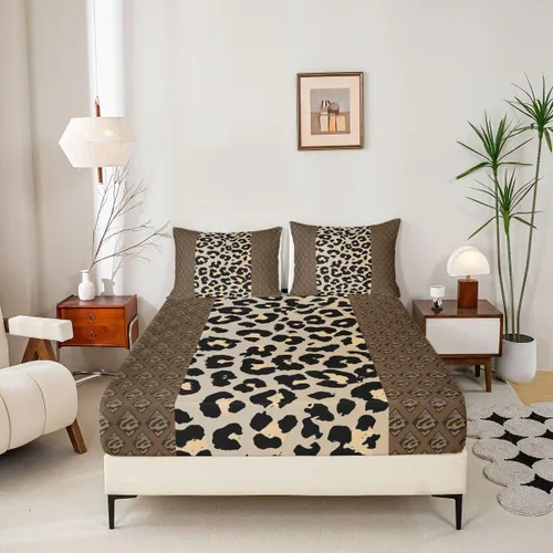Miniatura 4 de Erosebridal Sábanas de cama de guepardo, sábana bajera con estampado de leopardo, tamaño individual, sábanas de rayas marrones, funda de cama