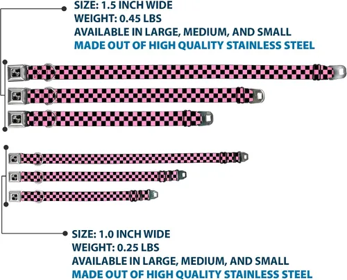Miniatura 3 de Collar de perro Buckle-Down Checker negro/rosa bebé, multicolor, "1" ancho - se adapta a cuello de 9-15" - pequeño