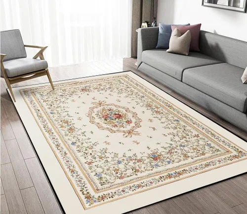 Alfombra de Área Vintage Floral de 4x6 Pies - Lavable Antideslizante para Interiores Alfombra Decorativa para Sala de Estar y Dormitorio - Diseño