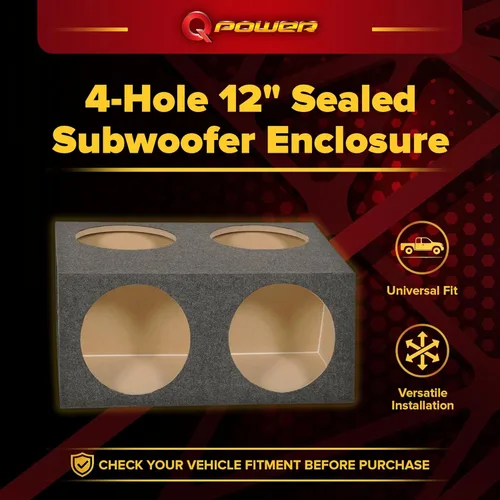 Miniatura 2 de QPower Quad Easy Set - Caja de altavoz dividida sellada de 4 agujeros, 12 pulgadas, carcasa de subwoofer, construcción de MDF, audio para automóvil